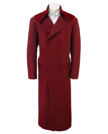 Maroon Wool Double-Breasted Belted Trench Coat