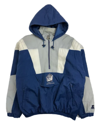 Navy and Gray Full-Zip Varsity Pullover Hooded Jacket