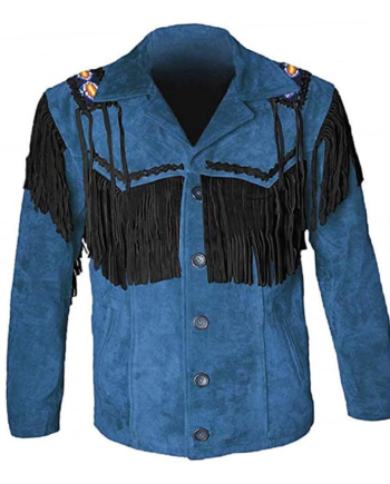 Blue Genuine Leather Western Yoke Jacket