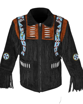 Black Genuine Leather Western Cowboy Jacket