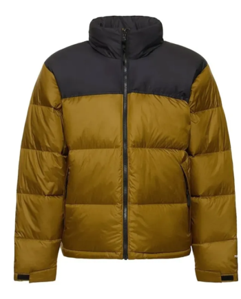 Mustard Nylon Full-Zip Stand-Up Collar Puffer Jacket