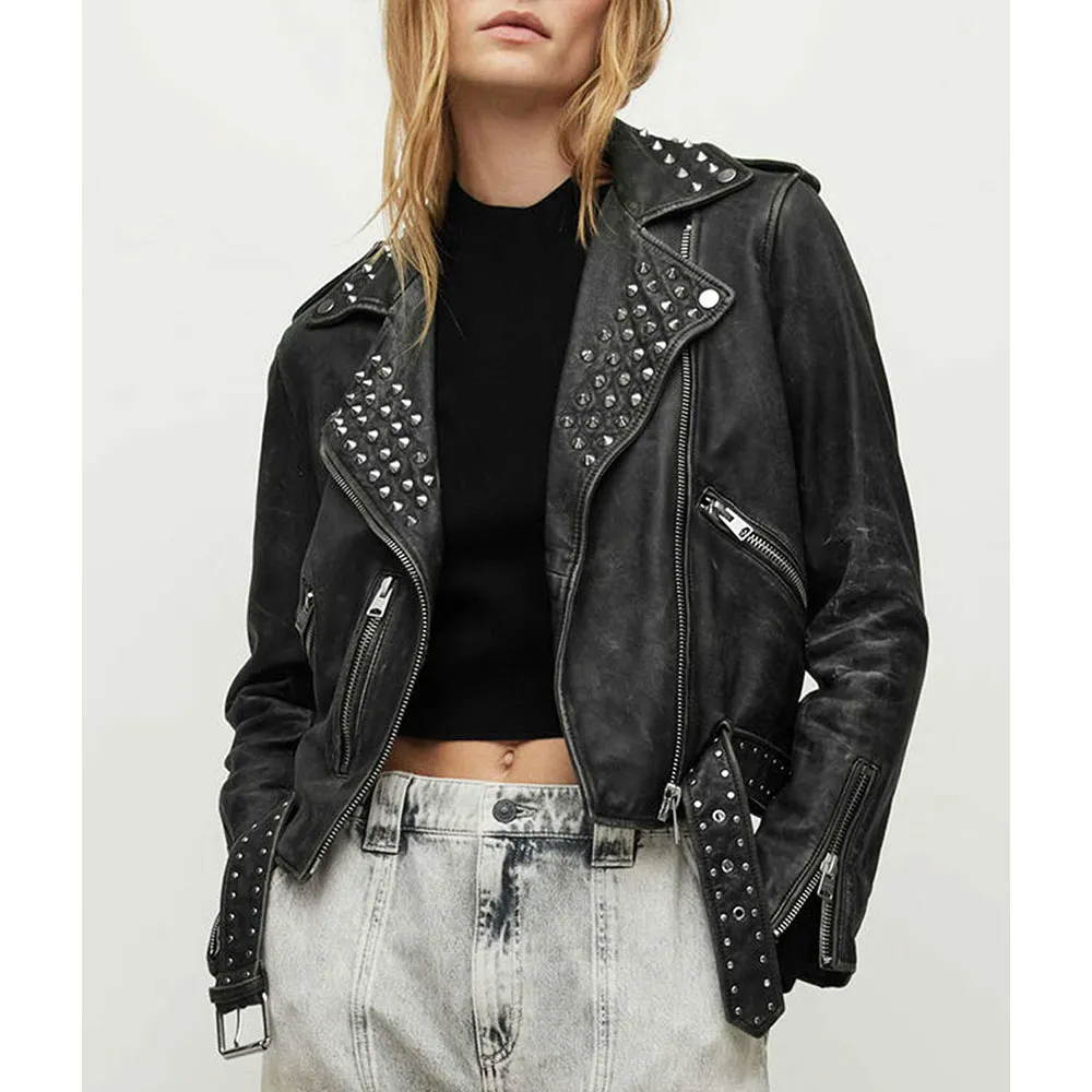Black Genuine Leather Shirt Collar Button Jacket