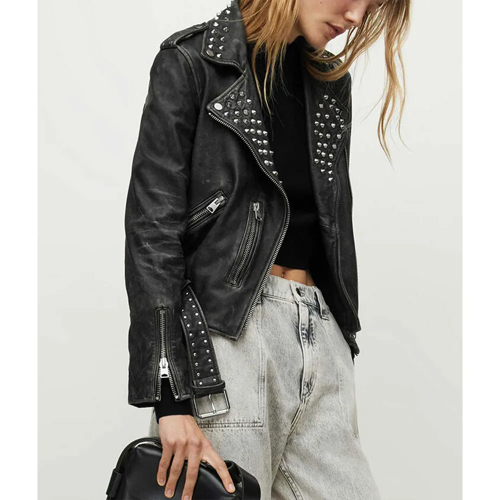 Black Genuine Leather Shirt Collar Button Jacket