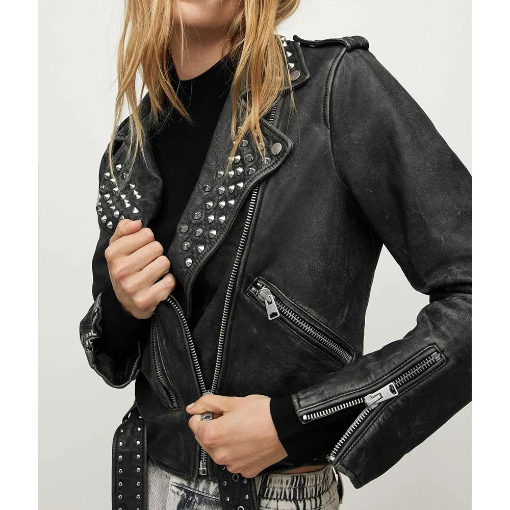 Black Genuine Leather Shirt Collar Button Jacket