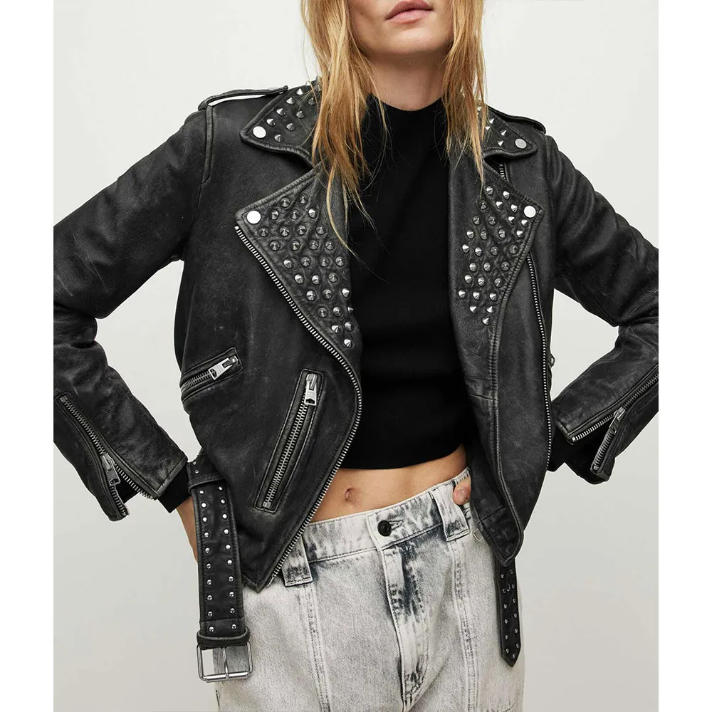 Black Genuine Leather Shirt Collar Button Jacket