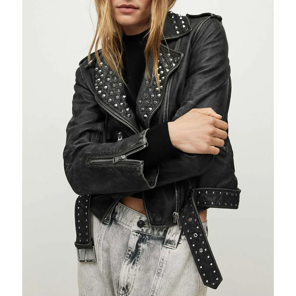 Black Genuine Leather Shirt Collar Button Jacket