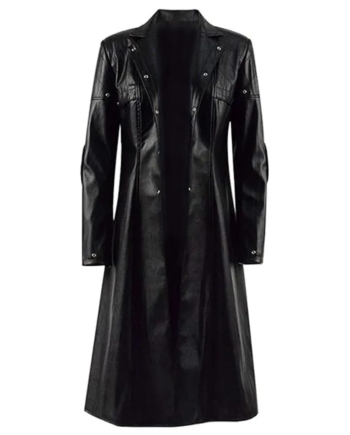 Black Faux or Genuine Leather Shirt Collar Snap Coat