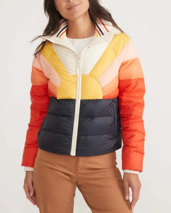 Navy Sun Nylon Full-Zip Rib-Knit Puffer Jacket