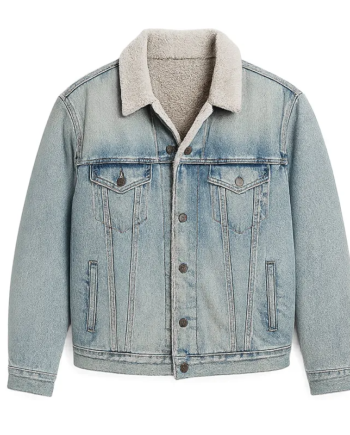 Blue Denim Shearling Collar Button-Front Jacket