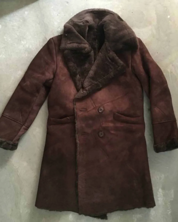 Brown Suede Leather Double-Breasted Shearling Coat