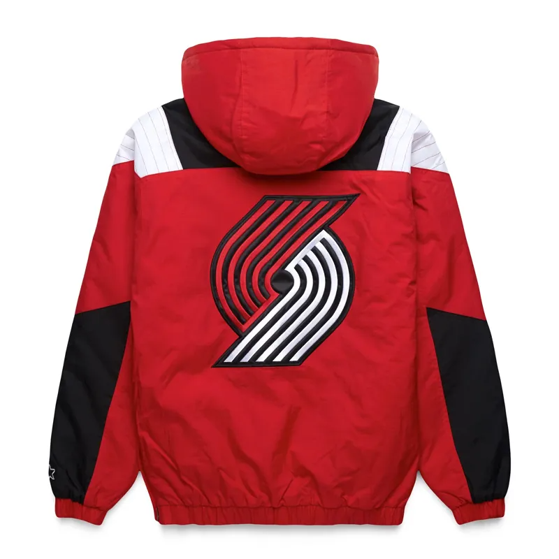 Red Nylon Half-Zip Pullover Hooded Jacket