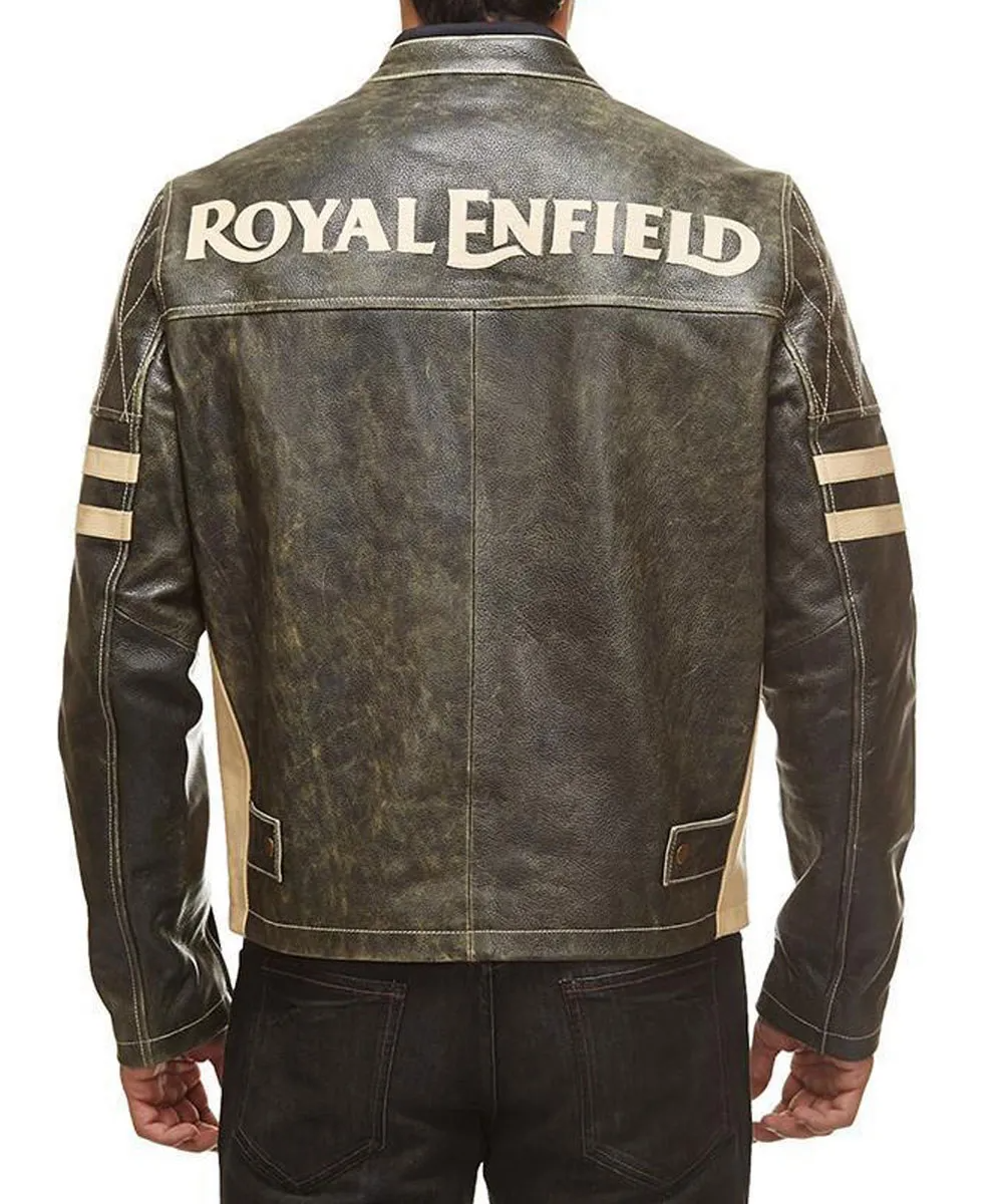 Brown Quilted Cafe Racer Leather Jacket