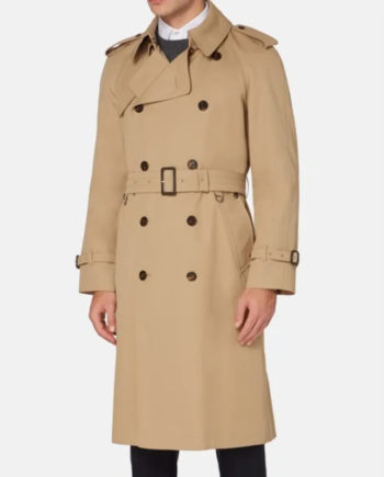 Beige Cotton Double-Breasted Belted Trench Coat