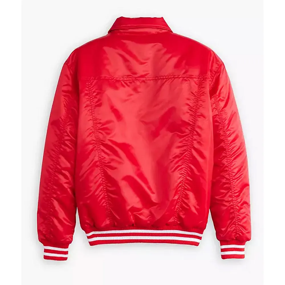 Red Satin Snap-Tab Trucker Jacket