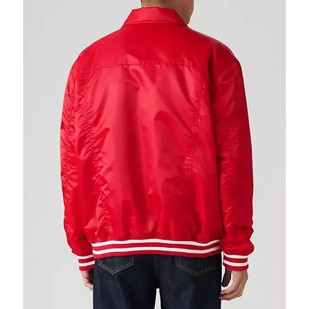 Red Satin Snap-Tab Trucker Jacket