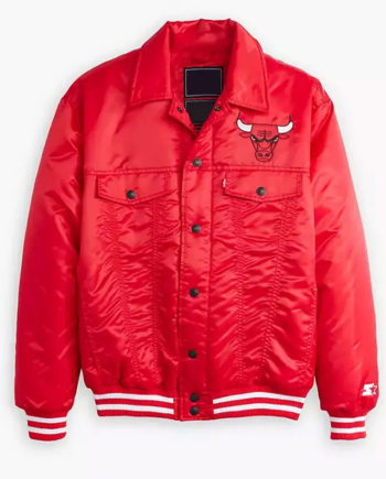 Red Satin Snap-Tab Trucker Jacket