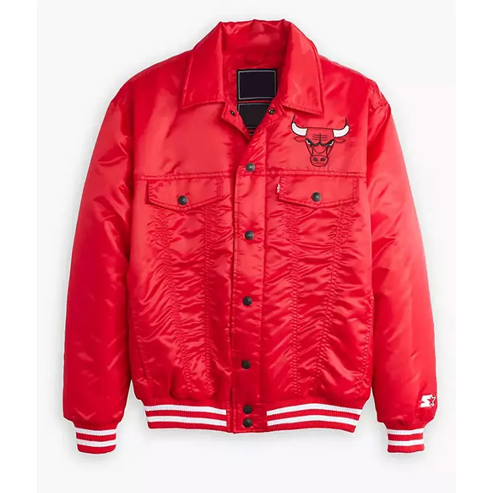 Red Satin Snap-Tab Trucker Jacket