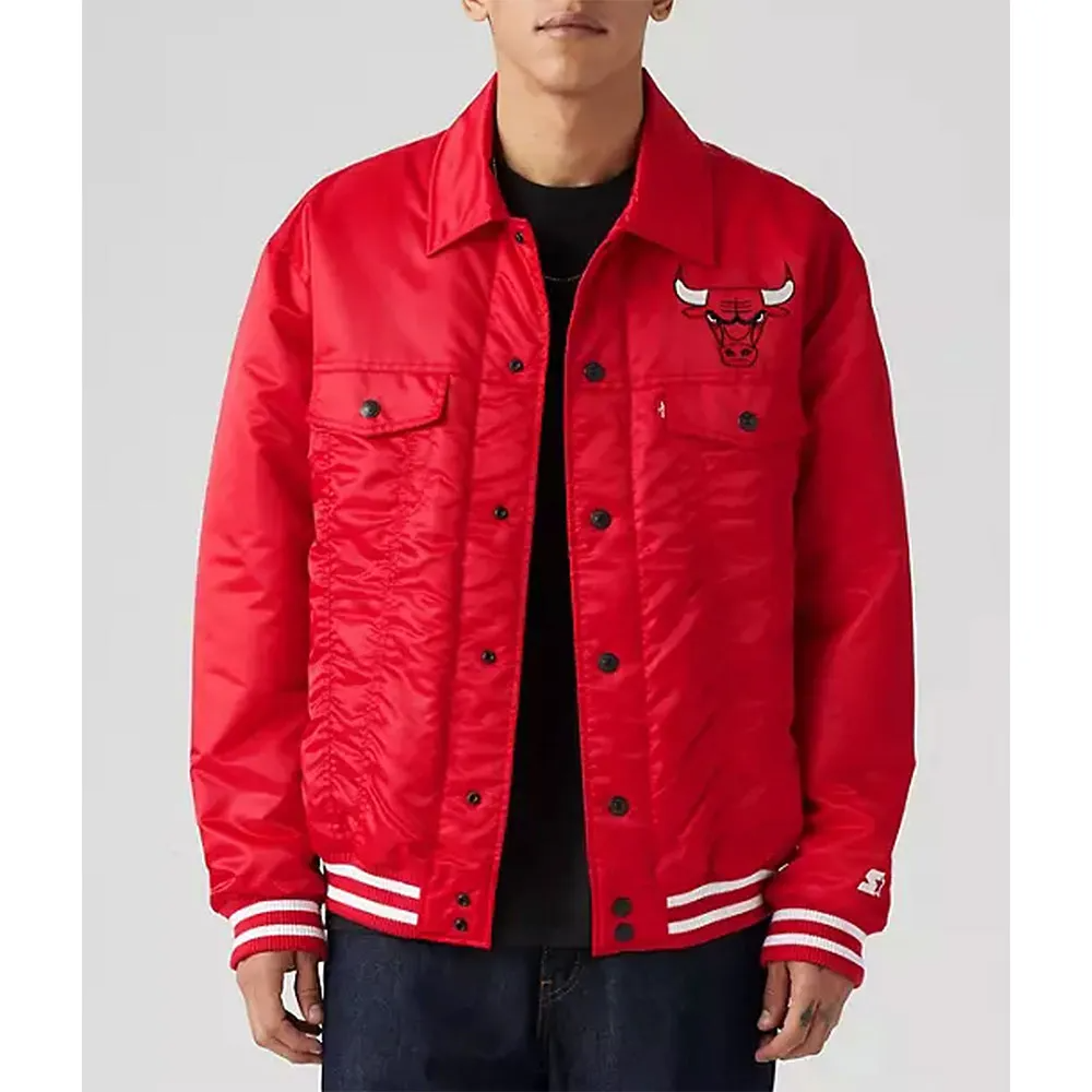 Red Satin Snap-Tab Trucker Jacket