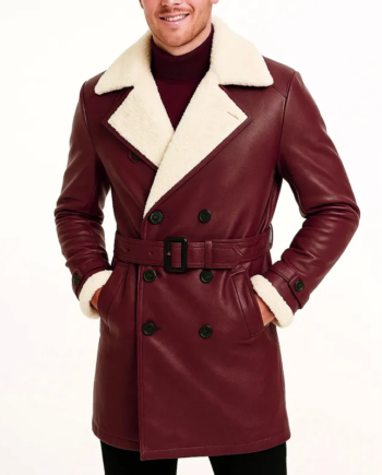Burgundy Genuine Leather Shearling Trench Coat