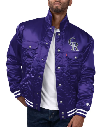 Purple Satin Snap-Tab Baseball Trucker Jacket