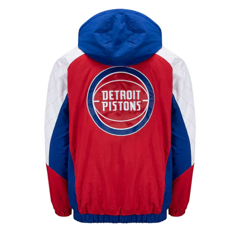 Royal Blue Nylon Half-Zip Hooded Jacket with Checkered Sleeves