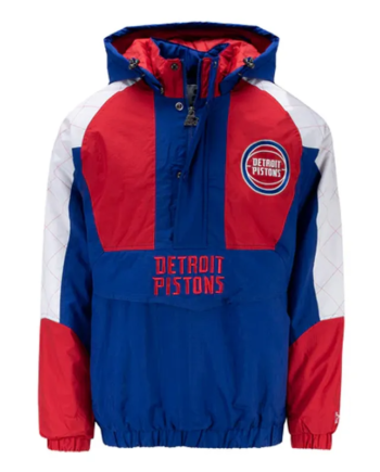 Royal Blue Nylon Half-Zip Hooded Jacket with Checkered Sleeves