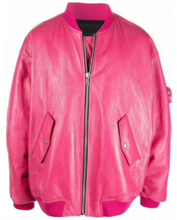Hot Pink Genuine Leather Bomber Jacket