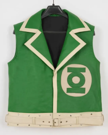 Green and White Faux Leather Sleeveless Vest with Logo