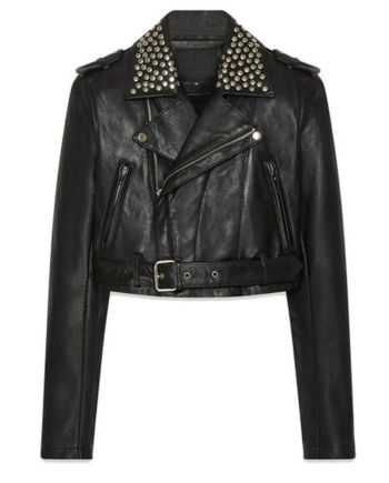 Black Genuine Leather Asymmetrical Zip Lapel Jacket