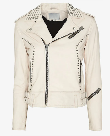 White Genuine Leather Asymmetrical Zip Lapel Jacket