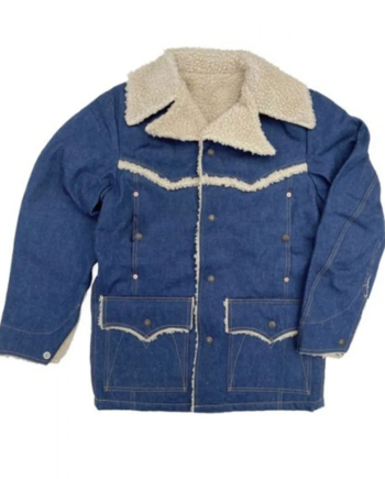 Denim Blue Shearling Collar Button-Front Jacket