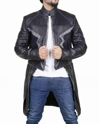 Black Mid-Length Faux or Genuine Leather Coat