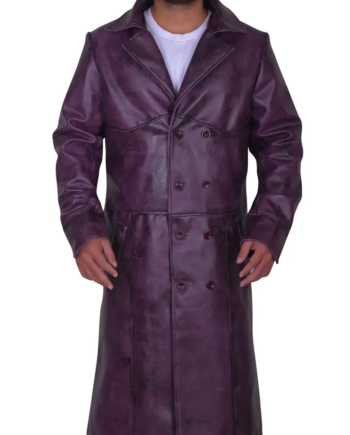 Purple Double-Breasted Faux or Genuine Leather Coat