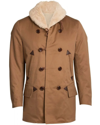 Brown Cotton Double-Breasted Shearling Peacoat