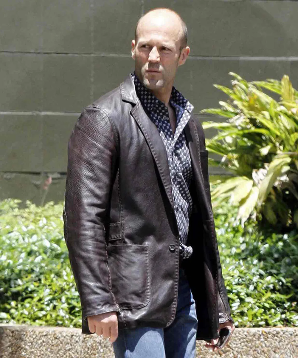 Dark Brown Genuine Leather Lapel Blazer with Zipper Cuffs