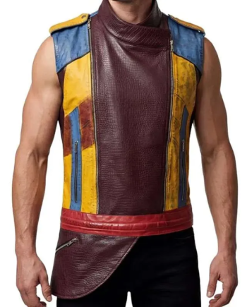 Multicolored Faux Leather Sleeveless Vest with Patchwork Back