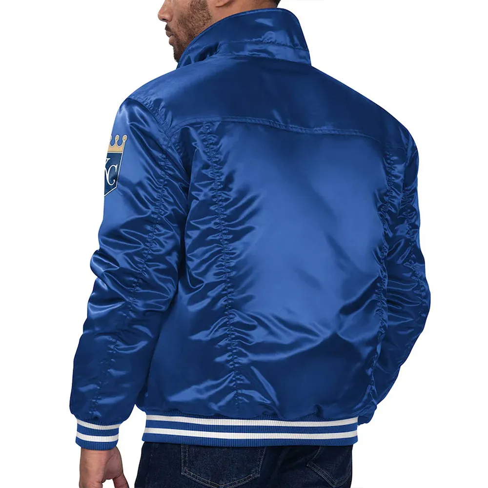 Royal Blue Satin Snap-Tab Trucker Jacket with Ribbed Details
