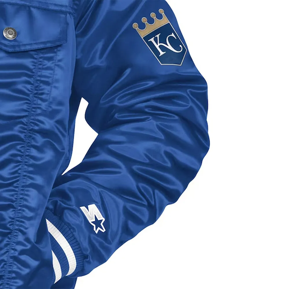 Royal Blue Satin Snap-Tab Trucker Jacket with Ribbed Details