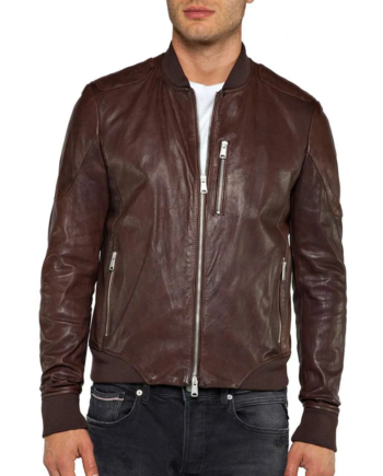 Brown Genuine Leather Bomber Jacket