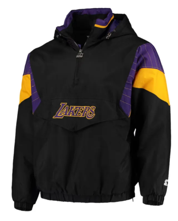 Black Nylon Half-Zip Pullover Hooded Jacket with Color Panels