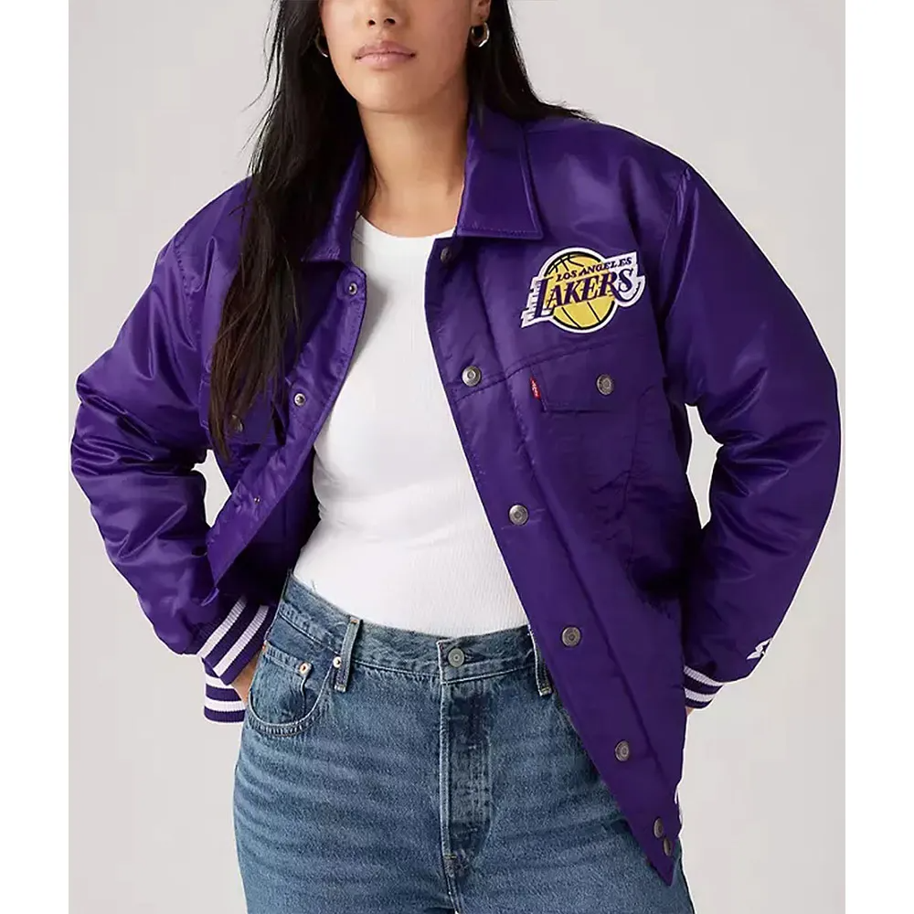 Purple Satin Snap-Tab Trucker Jacket