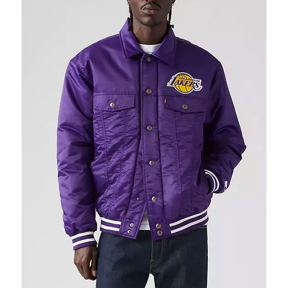 Purple Satin Snap-Tab Trucker Jacket
