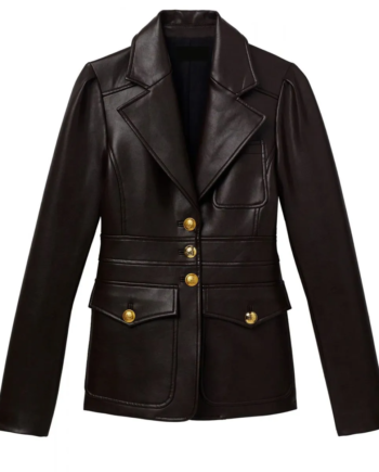 Black Genuine Leather Notch Lapel Blazer