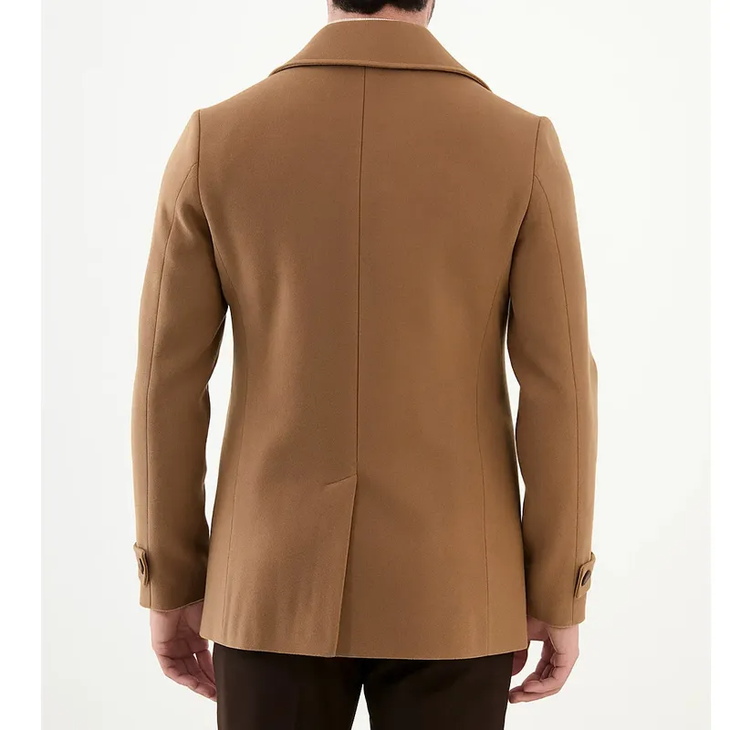Men's Camel Wool Double-Breasted Peacoat