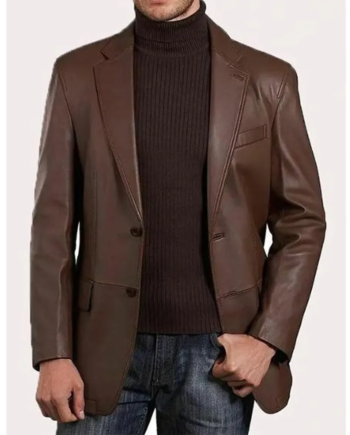 Men's Dark Brown Genuine Leather Two-Button Blazer