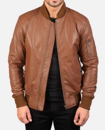 Brown MA-1 Genuine Leather Bomber Jacket