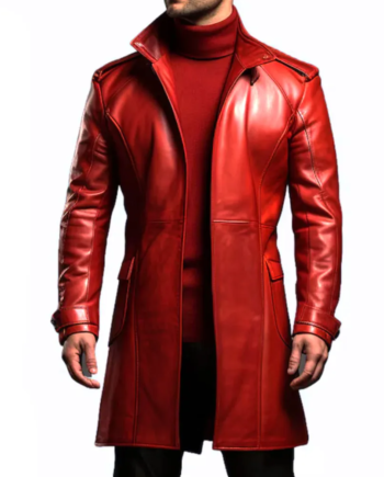 Men's Red Genuine Leather Stand-Up Collar Coat