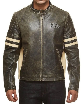 Brown Quilted Cafe Racer Leather Jacket