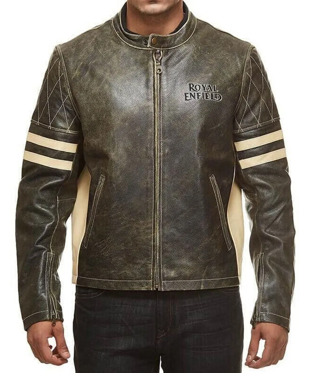Brown Quilted Cafe Racer Leather Jacket