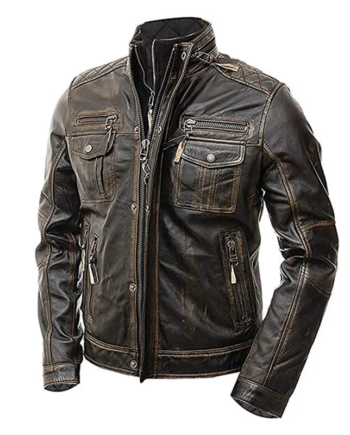 Vintage Brown Cafe Racer Leather Jacket